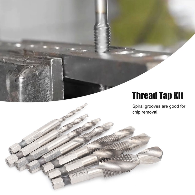 7Pcs Tap Set 1/4 Hex Shank Metric Drilling and Tapping
