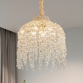 5-Light Crystal Chandelier Adjustable Height Pendant Light with Grape-Shaped Crystal Bead Strings Modern Ceiling HangingShade  color: gold, Design Style: Modern, Lamp Power(W): no bulbs, Number of Lights: 5