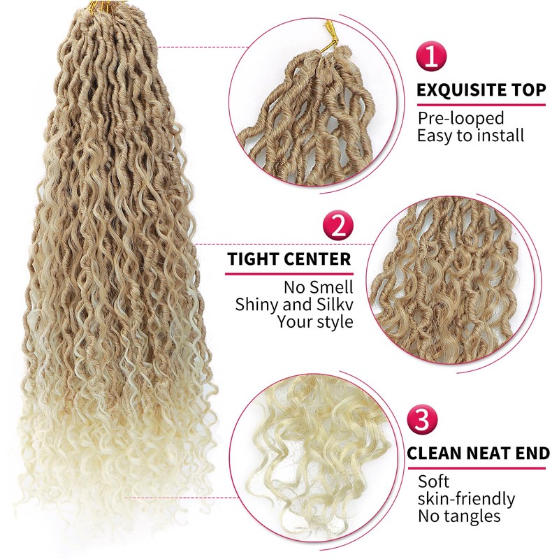 Goddess Locs Crochet Hair 22Inch 8Pack Faux Locs(27/613, 22inch(Pack of