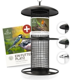 wildtier liebe Bird Feeder 26 cm, Black - Peanut Feeder Made of Rustproof Metal, Bird Feeding Station, Feeding Column, Nuts, Peanuts, Wild Birds Feeder Silo