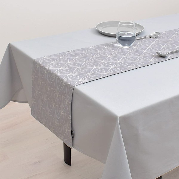 Style Decor W2601230 Table Runner/Table Center, 11.8 x 82.7 inches (30 x 210 cm), 100% Cotton, Reversible Type, Silver Light