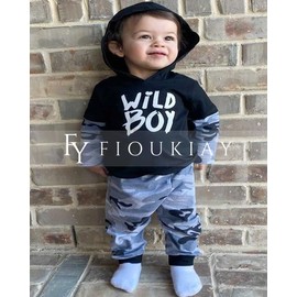 fioukiay Baby Boys Fall Outfit Clothes Little Kids Camo Hoodie Pants Set Baby Boys Winter Camouflage Clothing (Black 01, 0-6 Months)