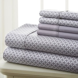 Spirit Linen home Twin Size Bed Sheets Set - 6PC Geometric Print Ultra Soft Microfiber Bed Sheets - Easy to Clean, Twin Size Sheets with Fitted Sheet, Flat Sheet & Pillowcases (Grey Diamond)