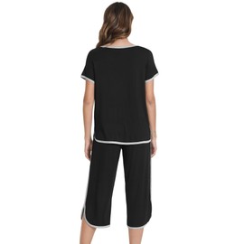 WiWi Pajamas for Women Soft Knit Capri Pants Pajama Sets Summer Pjs Sleepwear Comfy Lounge Set Viscose from Bamboo S-XXL, D-black, Small