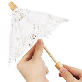 Mini Lace Parasol Umbrella - Tiny White Vintage Wedding Bridal Umbrella for Photo Props Wedding Table Decoration Wedding Guest Small Parasol, 15x26cm