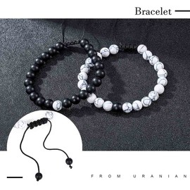 Uranian Couple Bracelets Black Matte Agate Bracelet for Best Friends Lover Families Long-Distance Bracelets for Anniversary Valentine's Day Lava Stone Bangle for Women and Men (Type B), type b