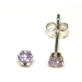 Arranview Jewellery Sterling Silver 3 mm CZ Stud Earrings Lavander Coloured
