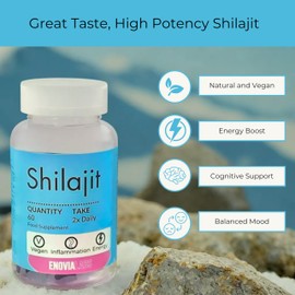 Enovia Labs Shilajit Gummies - 60 Count | All-Natural Energy Boosting Gummy | 85+ Essential Minerals | Rich in Fulvic Acid | High Potency Shilajit Gummies for Men | Vegan, Non-GMO | Pure Himalayan Shilajit
