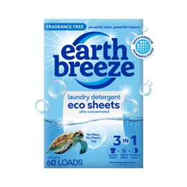 Earth Breeze Laundry Detergent Sheets Fragrance-Free - 60 Loads Eco Liquidless Soap - Travel-Friendly for Hot & Cold Cycles, Tackles Tough Stains & Odors - Gentle on Sensitive Skin, 30 Ct