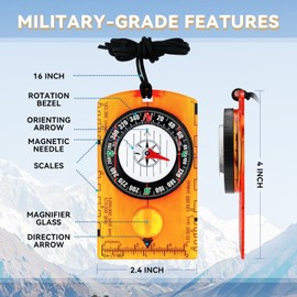 Haoledy Pack of 4 Compass Children's Outdoor Mini Compass Pendant with Engraving, Scout Equipment, Children's Compass, Marching Compass for Trekking, Camping, Hiking, Cycling, Outdoor Adventures