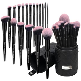 Bueart Design Juego de Brochas de Maquillaje Pro Deluxe, Rosa Fucsia y Negro, 18 Piezas, Con Estuche para Brochas de Maquillaje de Viaje, Base,...    