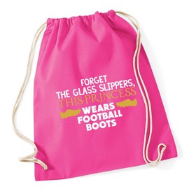 Hippowarehouse Forget the glass slippers, This princess wears football boots Drawstring Cotton School Gym Kid Bag Sack 37cm x 46cm, 12 litres