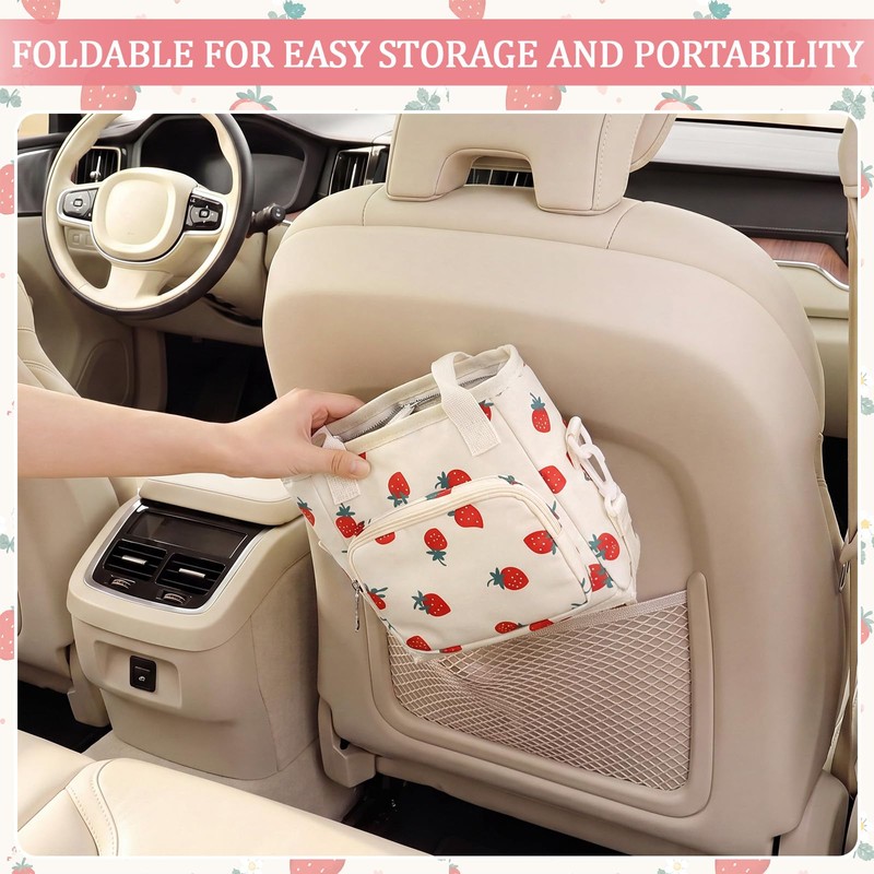 4 Compartments Drink Carrier Bag with Strap,Strawberry,Beige