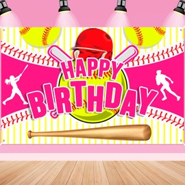 Softball Party Decorations Softball Happy Birthday Banner Party Supplies for Girls Kids Teens Large Sport Themed Birthday Backdrop for Christmas Holiday Birthday Party Favor Decor Photo Background