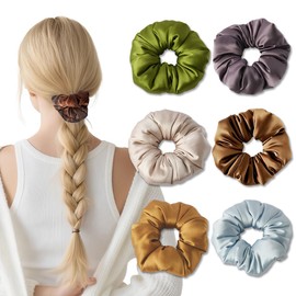 6 Pieces Satin Pillow Scrunchies for women, 5.71inch Silk Scrunchies Ponytail Holders,No Damage Satin Hair Ties