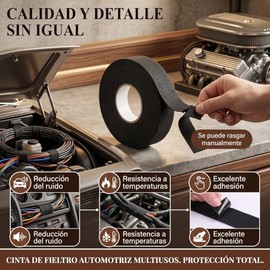Cinta de Fieltro Autoadhesiva Antichirridos y Antitraqueteo, Cinta de Telar de Cableado a Prueba de Calor Negra Cinta de Tela de Telar de Cableado Aut