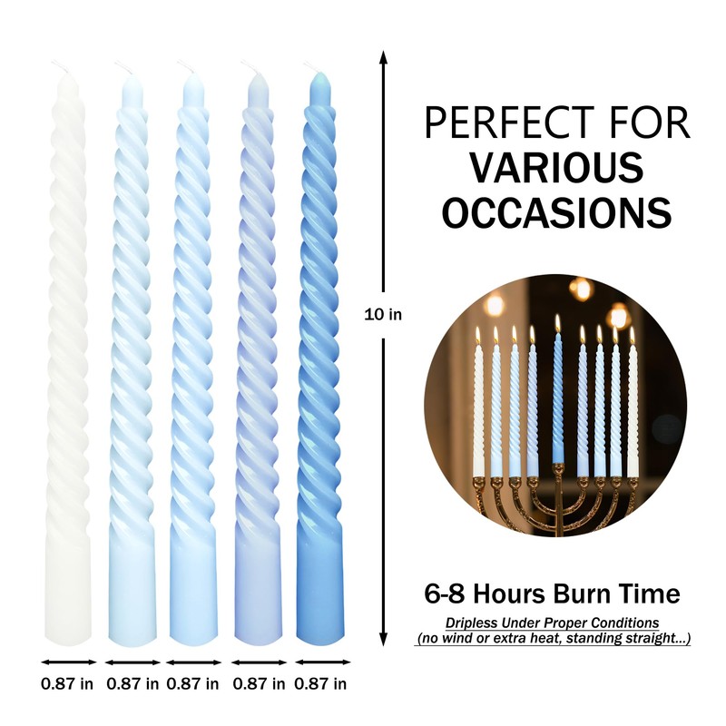 10 Inch Gradient Blue Spiral Taper Candle Set, 10 Pack