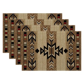 Brown Black Boho Placemats Set of 4 Rustic Aztec Western Decor Place Mats 12x18 Inch Beige Tribal Native Geometic Decorative Linen Table Mats for Home Kitchen Dining Party Table Decoration