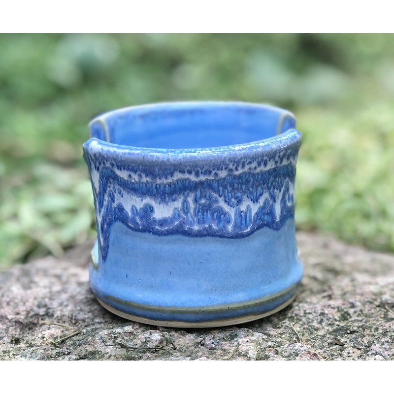 Pottery Sponge Holder/Sink Caddy Handmade Stoneware Ceramic, Blue with Frothy