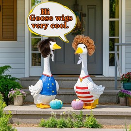 SEIMMIE 4 Pcs Porch Goose Wigs - Cute Lawn Porch Goose Statue Braid Wig & Garden Goose Outfits Wigs Accessories for Outdoor Garden Patio Yard Goosey Decoration