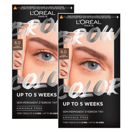 L'Oréal Paris Brow Color Kit - Set of 2 Semi-Permanent Eyebrow Colour - Ammonia Free - Up to 5 Weeks - Natural Result - Colour 6.0 Light Brunette