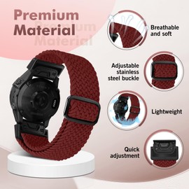 FAKBKE Braided Strap Compatible with Garmin Fenix 8 47mm/Garmin Fenix 7/7 Pro/Fenix 6/6 Pro/Fenix 5/5 Plus/EPIX 2, 22mm QuickFit Loop Wristband Soft Elastic Nylon Bracelet for Epix Pro 47mm