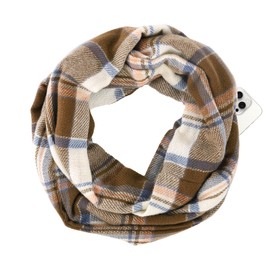 GERINLY Travel Scarf with Zippered Pocket, Plaid Anti-Theft Infinity Scarf for Airplane Sports