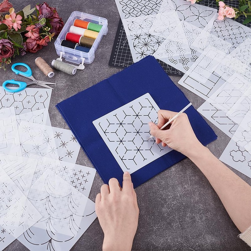 ORIGACH Pack of 20 Sashiko Stencils 14 x 14 cm