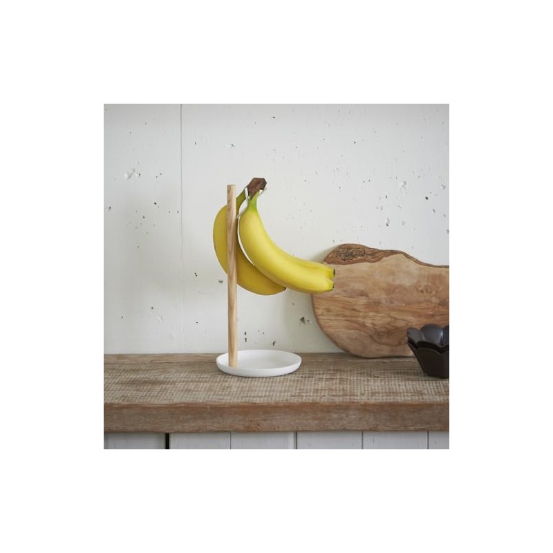 Yamazaki 2411 TOSCA Bananenständer, weiß, Stahl/Holz, Minimalistisches Design