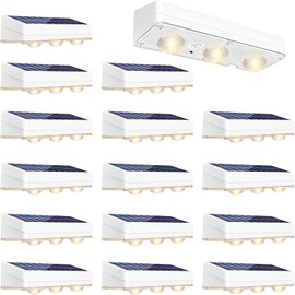 Solar Fence Lights Outdoor Waterproof Led, 1300mAh,16pack,6 inch Solar Lights for Fence with Warm White & RGB 8 Colors,Outdoor Solar Lights for Patio, Backyard, Deck, Railing (White)