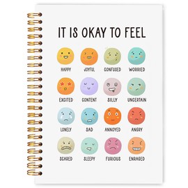 WARDOS Feelings Emotions Chart Mental Health Notebook Journal 5.5x8.3, It Is Okay to Therapy Journaling for Women Teens, Inspirational Guided Journal for Mental Health, Psychology Gifts