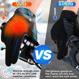 Tanluhu Cycling Gloves - Mountain & Road Biking Gloves for Men & Women - Full Finger, Touch Screen, Anti-Slip, Shock-Absorbing (Navy)