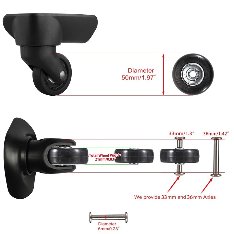 OwnMy Set of 4 Replacement Rubber Swivel Caster Wheels for
