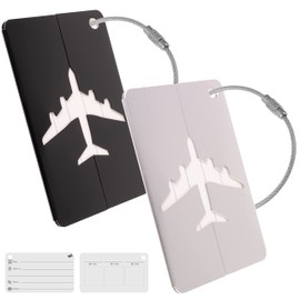 Luggage Tag with Address Tag, 2 Pack, Black + Silver, Aluminium Sign, for Air Travel, Cruise, Metal Luggage Tag, Name Tag, Suitcase, Address Tag, Bag Tag, ID Tag Hanger