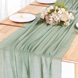 SAJOO Sage Green Cheesecloth Table Runner 10ft Boho Gauze Table Runner for Baby Shower 32x120 Inches Rustic Cheese Cloth for Wedding Shower Valentines Party Summer Home Decorations