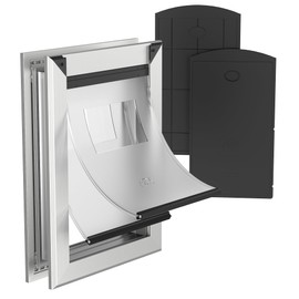 [Classicmacher] Heavy Duty Dog Door with Double Sliding Lock Panel, Aluminum Large Doggie Door for Exterior Door, Magnetic Double Flaps Do g Door for L arge and Medium Dog Up to 100Lbs (Large,Silver)