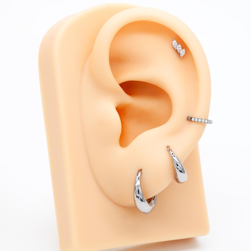 ALACLO 14K Yellow/White Gold 16G Threadless Cartilage Earring for Women,