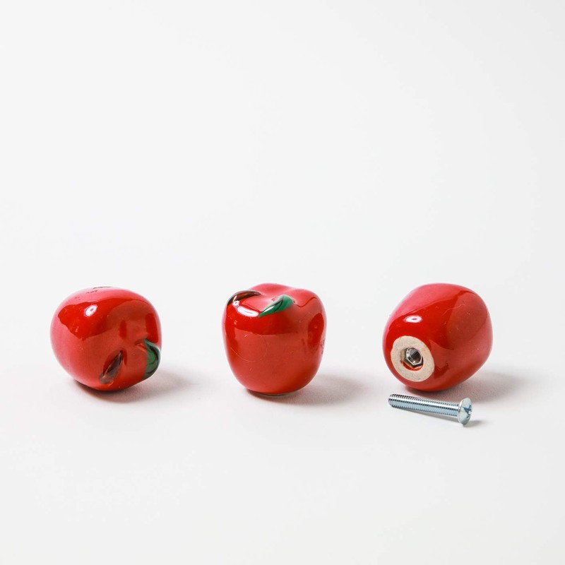 Ceramic Apple Cabinet Knobs, Kitchen Drawer Knobs, Country Decor -