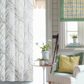 FMFUNCTEX FMFUNCTEX Green White Sliding Glass Door Curtain 84 Inches Long Grey Branch Print Patio Door Panel Tree Semi Sheer Curtains Linen Window Drapes 100 inch Wide Room Divider Curtains 1 Panel Grommet Top