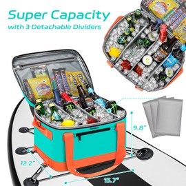Paddle Board Cooler Waterproof, Doksmeria Super Capacity SUP Paddleboard Deck Cooler with Shoulder Strap & 6 Elastic Rope Clips, Paddle Board Accessories Bag for Stand Up Paddleboard and Kayak