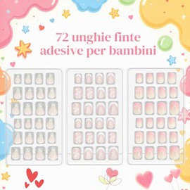 Laza Set di unghie finte da 72 pezzi per bambini con stampa su copertina completa con stelle glitter argento cuore rosa corto ombré per bambini adolescenti ragazze - caramelle scintillanti