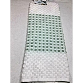 KITCHENAID  KITCHEN TOWELS (2) GREEN BLOCK STRIPES 100%  COTTON  NIP