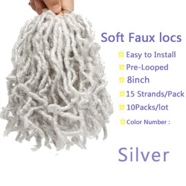 10 Packs Short Faux Locs Crochet Hair Silver 8Inch Soft Locs wavy 150 Strands Dreadlocks Crochet Braids Natural Pre-Looped Crochet Hair for Black Women (8 Inch (Pack of 10), Silver)