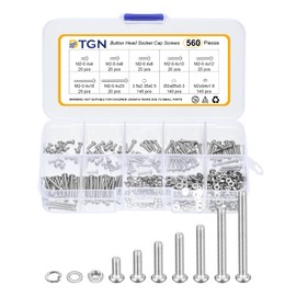 DTGN 560Pcs M2-0.4x4/6/8/10/12/16/20mm Button Head Socket Cap Screws - 304 Stainless Steel Bolt Nut Set Washer Assortment Kit - Good for Road Bicycle, Mountain Bike, Auto