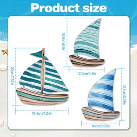 LOMUG Sailboat Wall Decoration Set of 3 in Maritime Style with Wood Look - Perfect Wall Decoration for Living Room, Bedroom, Bathroom, Hallway or Holiday Home in Blue