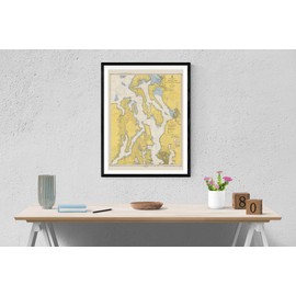 HullSpeed Designs Puget Sound & Admiralty Inlet Historical Map 1949 - Vintage Map Reproduction - Nautical Decor - Wall Art (36”x48”)