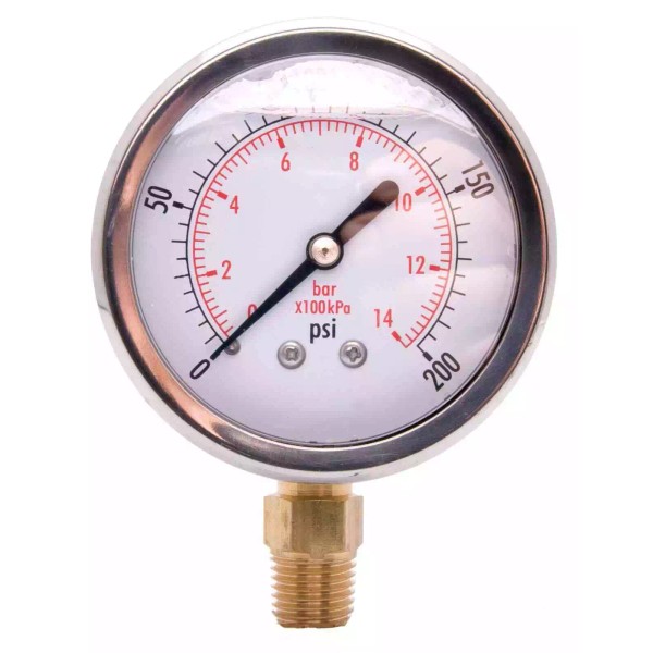 DuraChoice 2-1/2" Oil Filled Pressure Gauge, SS Face, 1/4" NPT,