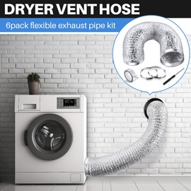 Dreyoo 6 Pack 4" Flexible Dryer Vent Hose, 3 Ft Heavy Duty Aluminum Dryer Exhaust Hose, Thick(6-ply) Foil Insulated Ducting Kit with Clamps, Aluminum Foil Tape, Screwdriver, Indoor Outdoor