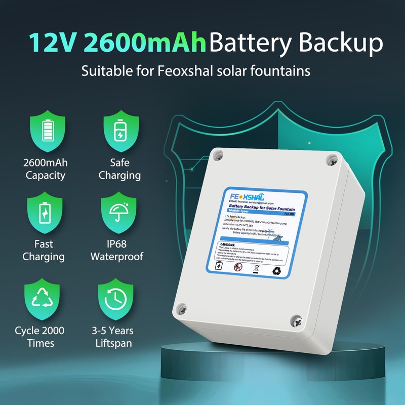 Battery Backup for Solar Fountain Water Pump Backup Battery 2600mah,