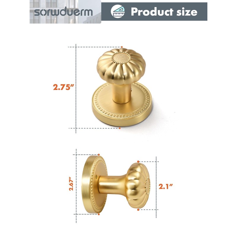 SORWDUERM Dummy Gold Door Knobs Interior Satin Brass Dummy Door